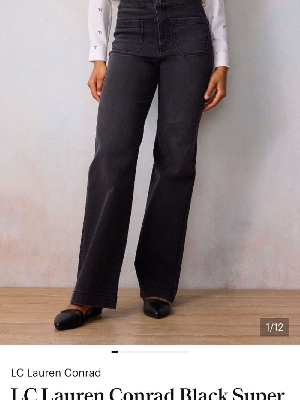LC Lauren Conrad Charcoal Black High-Waist Wide-Leg Jeans
